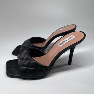 Steve Madden Signify Black Quilted Stiletto Slide Mule Square Toe Heels 9.5